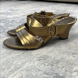 Hispanitas Metallic Gold Strappy Gladiator Slide Sandals Heels Funky Sz 36